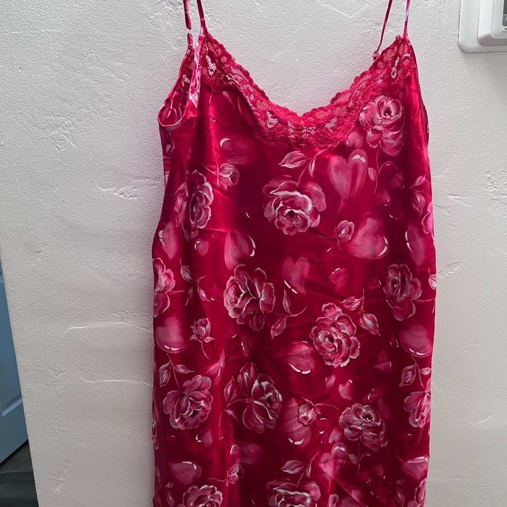 Floral Lace Trim Chemise in Vibrant Pink
